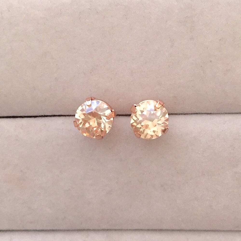 Champagne Topaz + Rose Gold Crystal Earrings